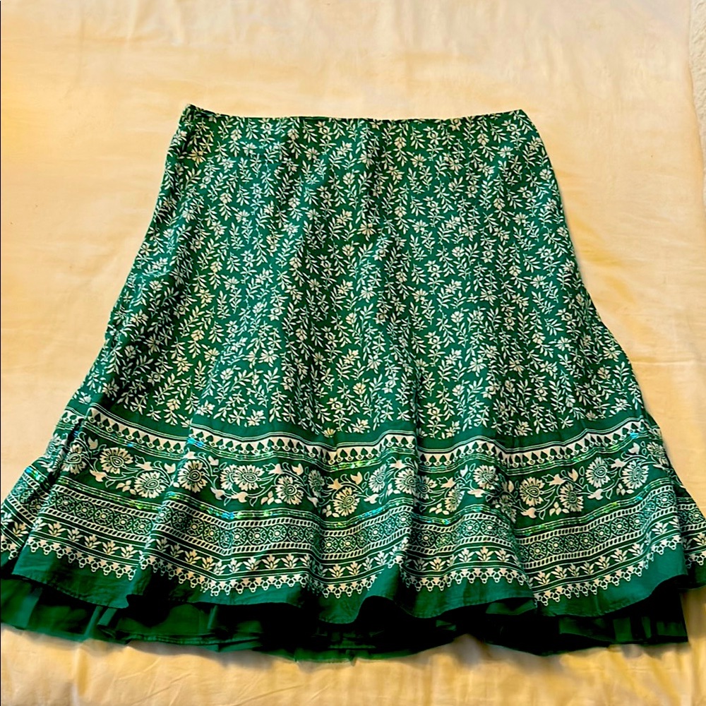 Green Floral Border A-Line Skirt